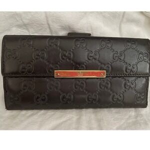 Gucci Dark Brown Guccissima Leather Long Continental Wallet Monogram Logo #665